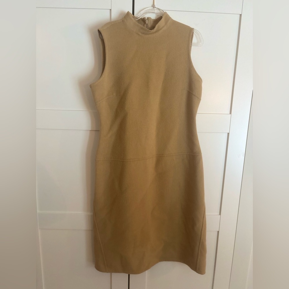 Kenar 95% wool mockneck tan dress vintage size 10 holiday winter minimalist